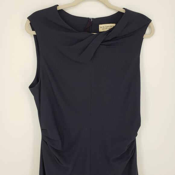 MM Lafleur Eleanor Dress 16 Midnight Navy Blue Twist Ruched A Line Minimalist - Picture 6 of 12